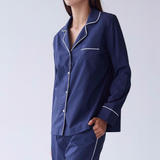 Laing Frank Cotton Pyjama Set Navy Shirt Close Up