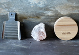 Rivsalt Natural Himalayan Salt with Wood Stand and Stainless Steel Grater Gift Pack Pieces