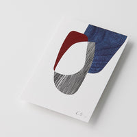 Gidon Bing Postcard with Design in Red, Blue and Small Stripe