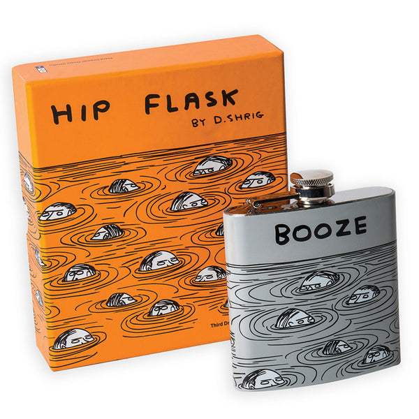 David Shrigley Stainless Steel 6oz Booze Hip Flask with Gift Box