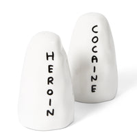 David Shrigley Heroin & Cocaine Porcelain Salt and Pepper Shakers Set